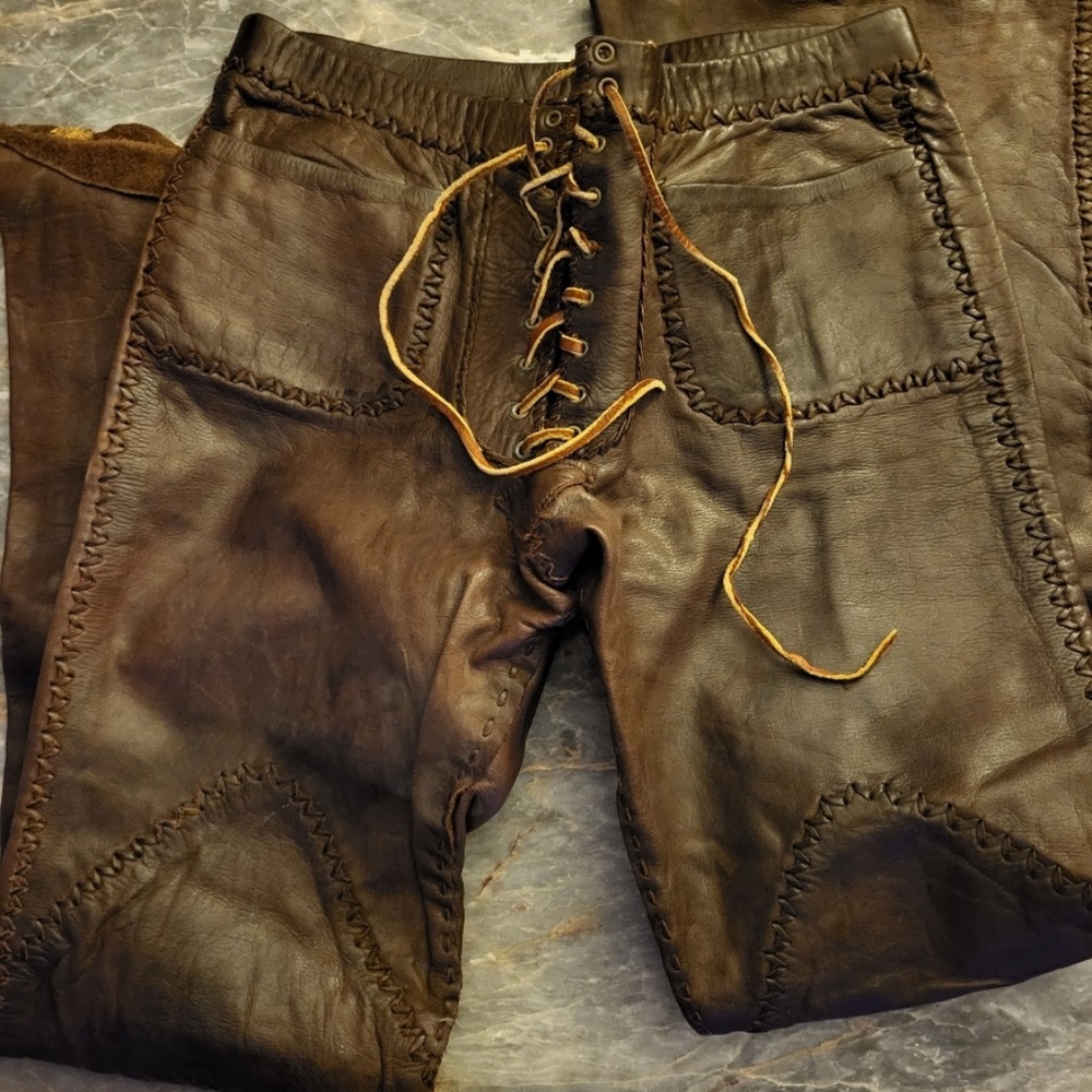 1970’s vintage North Beach Leather hand-stitched lace up whip-stitch bellbottoms